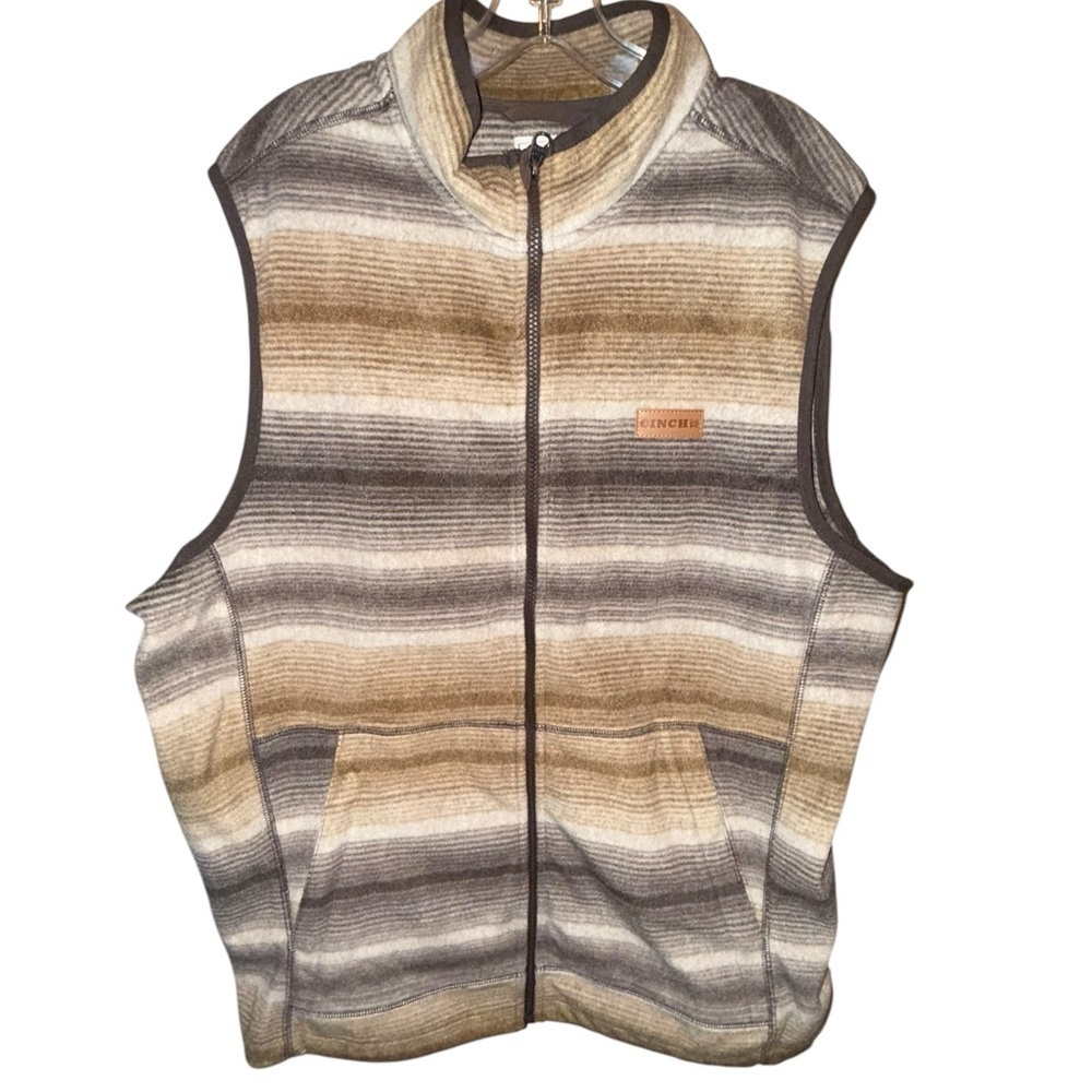 ▶️ Cinch ◀️ Men's Striped Western Polar Fleece Full Zip Vest - Brown. Medium - Picture 8 of 14